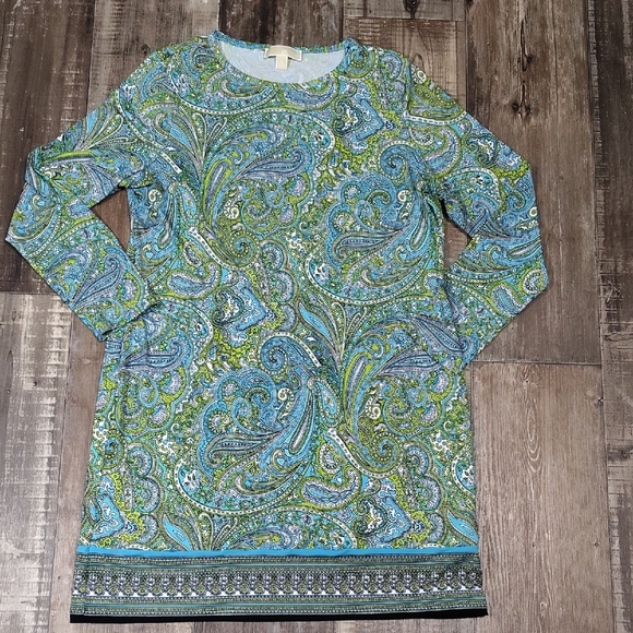 Michael Kors Dresses & Skirts - Michael Kors Green and Blue Paisley Long Sleeve Dress